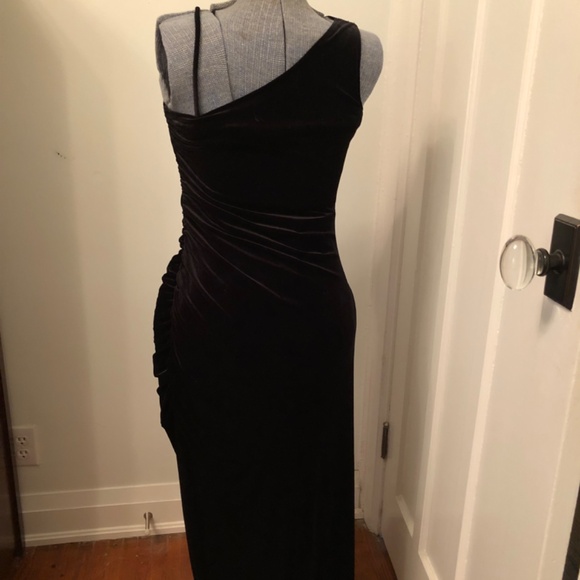 Joseph Ribkoff Couture Black Velvet With Glass Bead Embroidery Long Gown - Picture 7 of 10